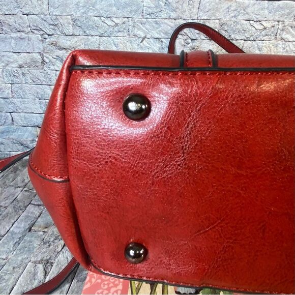 Popoti Red Leather Shoulder Bags Messenger Crossbody Tote with Adjustable Straps - Picture 11 of 13